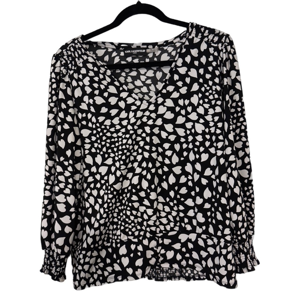 Karl Lagerfeld Black and White Patterned Top with Cinch Waist